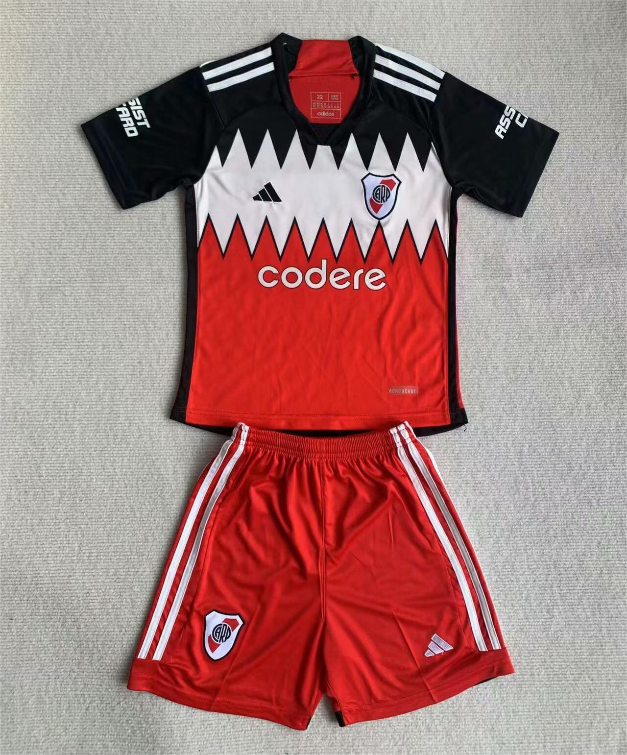 Kids-River Plate 23/24 Away Black/White/Red Soccer Jersey